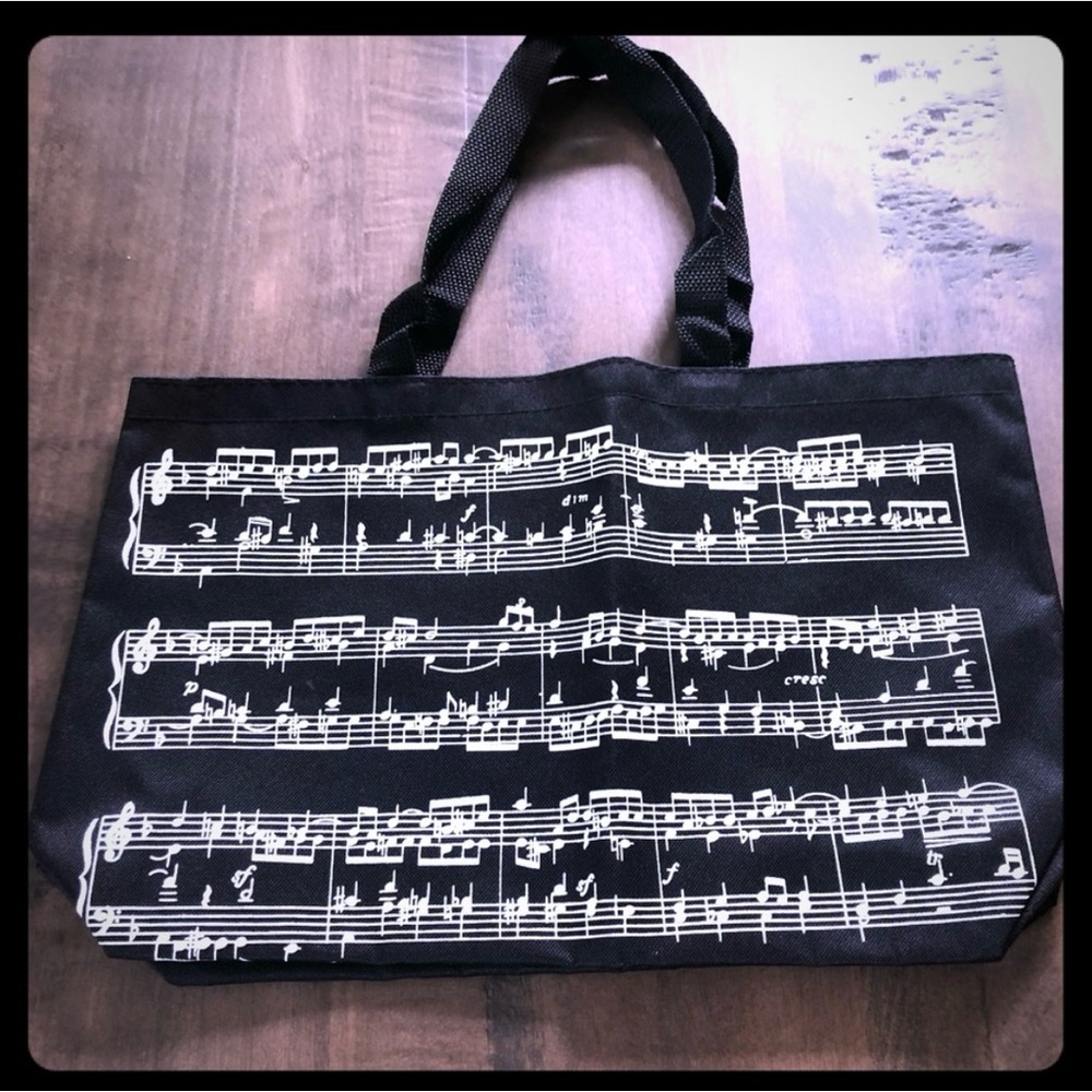 Black Tote Bag with Musical Notes
